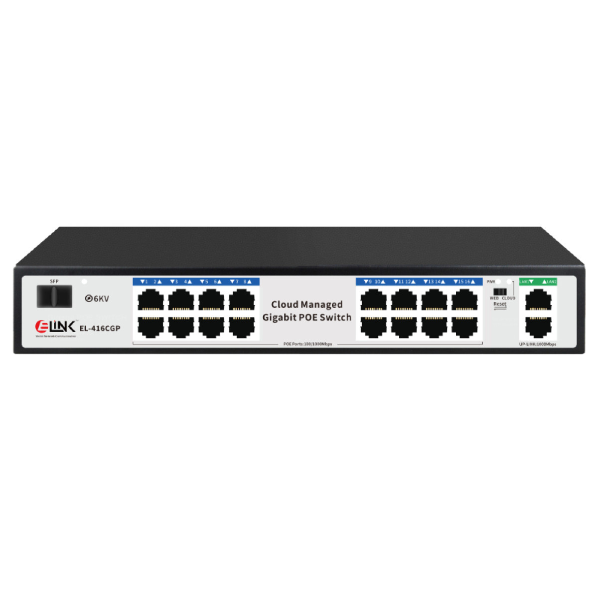 E-Link EL-416CGP Gigabit 16-Port PoE+2Uplink+1SFP Cloud Managed PoE Switch